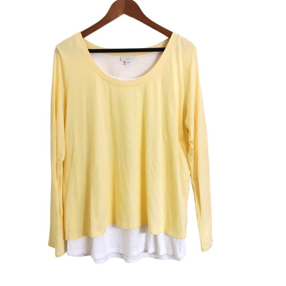 NWOT J. Jill Double Layer Cotton Tencel Blend Long SleeveTop Yellow/White L